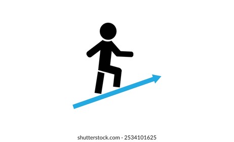 Black icon of personal growth with arrow going uphill on white background.