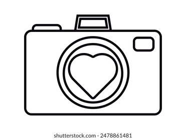 Black icon of photo camera with heart