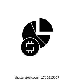 Icono negro de un gráfico circular con una moneda que muestra un símbolo de moneda de estilo circuito, que representa finanzas digitales, criptomonedas y análisis de datos.