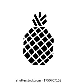 Schwarzes Symbol von Ananas mit Blatt einzeln auf weißem Hintergrund. Süßes tropisches Obst. Einfach minimalistischer Flachstil. Logo-Design, Briefmarke. Symbol exotischer Sommer, Vitamin, gesund. Vektorgrafik