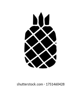 Icono negro de la fruta de la piña con hoja aislada sobre fondo blanco. Dulce fruta tropical. Sencillo estilo plano minimalista. Diseño de logotipo, sello. Símbolo verano exótico, vitamina, sano. Ilustración del vector
