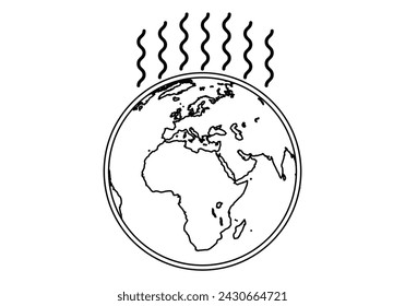 Black icon of planet earth warming up on white background.