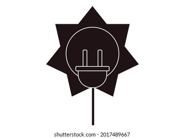 Black icon of plug in front of the sun.
