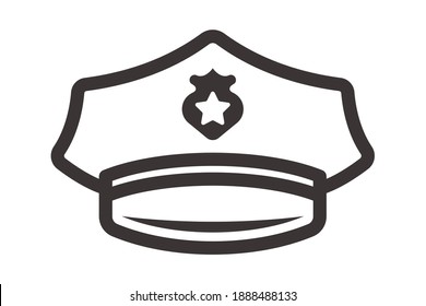 black icon of a police cap on a white background. flat vector illustration.