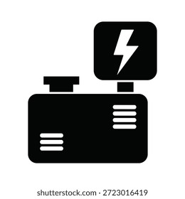 Schwarzes Symbol eines tragbaren Generators mit einem Blitzsymbol auf weißem Hintergrund Strom