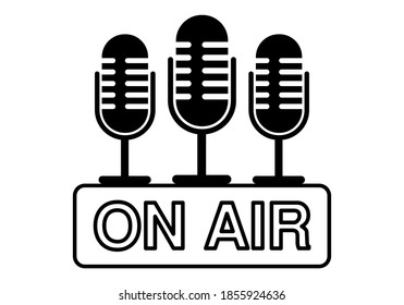 Black icon poster with radio microphones, on air.