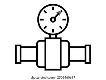 Black icon of pressure gauge on a pipe