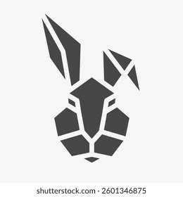 Black icon of rabbit head. Polygonal logo emblem on white background