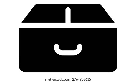 A black icon representing an accessory storage drawer, designed for organizing personal items and accessories in a clean, minimalist style.