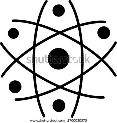 A black icon representing an atom with a central nucleus and orbiting electrons, symbolizing science and atomic structure.