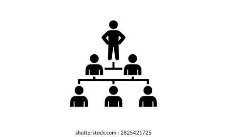 Black icon representing a management hierarchy with one leader and subordinates.