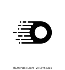 Ein schwarzes Symbol, das Bewegung oder schnelle Datenübertragung darstellt und eine durchgezogene Form mit mehreren horizontalen Bindestrichspuren aufweist.