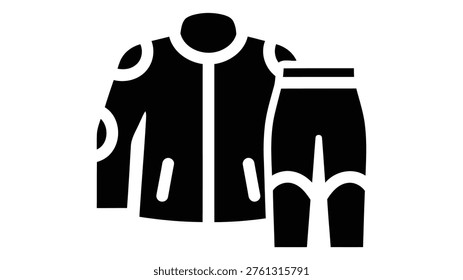 A black icon representing a motorcycle rain suit, designed to provide waterproof riding protection for motorcyclists, isolated on white background.