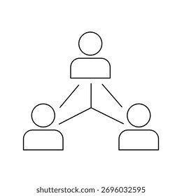 Black icon representing a network of three people connected together