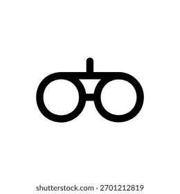 A black icon representing a phoropter, a device used by eye care professionals to measure vision.