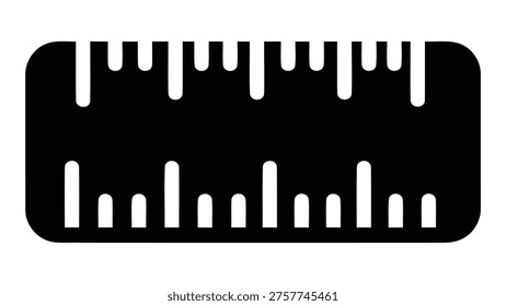 A black icon representing a quilting ruler scale, symbolizing accurate measuring and cutting guidance for small quilting fabric pieces.