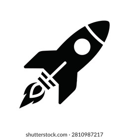 Black icon representing space exploration and rapid ascent. Ideal for business growth innovation or startup themes.