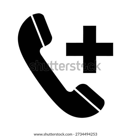 A black icon representing a telephone receiver with a plus sign next to it, symbolizing adding a contact or a new call.