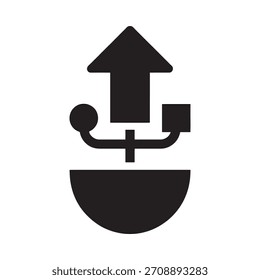 A black icon representing a USB connection with an upward arrow indicating upload and two distinct connection points.