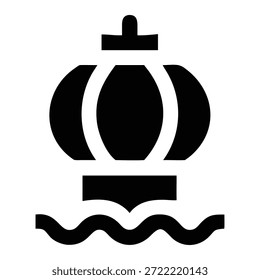 Un icono negro representa un barco o barco navegando sobre una superficie ondulada del agua.