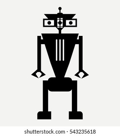 black icon robot, retro robot, vector robot silhouette 
