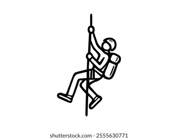 Сlimber black icon. Сlimbs a rock vector symbol. climber hanging from the top vector icon for web graphic design. Vector illustration. Sport icon