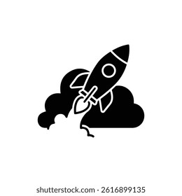Black Icon of Rocket Passing Cloud Line for Sky High Goals
