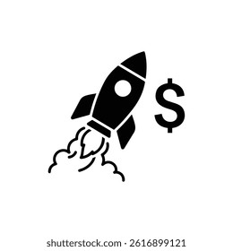 Black Icon of Rocket Trail Forming Dollar Sign for Revenue