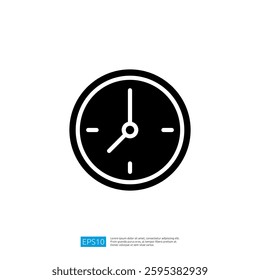 Black Icon of a Round Clock Representing Time with Hour and Minute Hands on a Minimalist White Background
