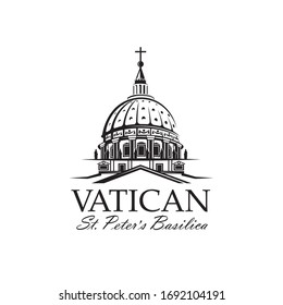 black icon of Saint Peters Basilica at Vatican isolated on white background