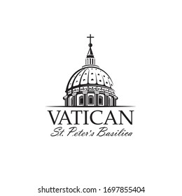 black icon of Saint Peters Basilica at Vatican isolated on white background