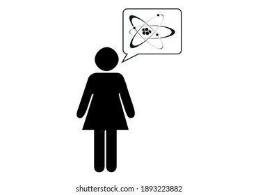 Black icon of a scientist and an atom.