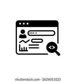 Black icon of SEO tool with keyword suggestions and analytics