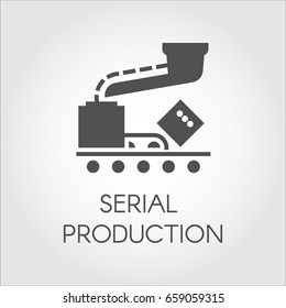 Black Icon Of Serial Production Concept. Modern Equipment For Factories And Plants. Vector Illustration In Flat Design