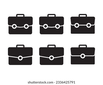 Black icon set of briefcase, suitcase icon set, Flat vector sign isolated on white background.  design template illustration bag for work.