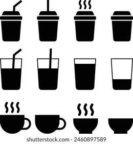 Black icon set of cafe drinks