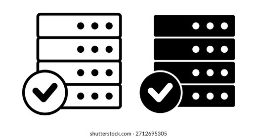 Un conjunto de iconos negros que muestra marcas de verificación en los servidores para representar funciones confirmadas y tareas digitales verificadas.