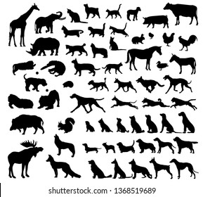 Black icon set dogs.  animal icons in set collection for design. Toy animals bitmap symbol stock web illustration.