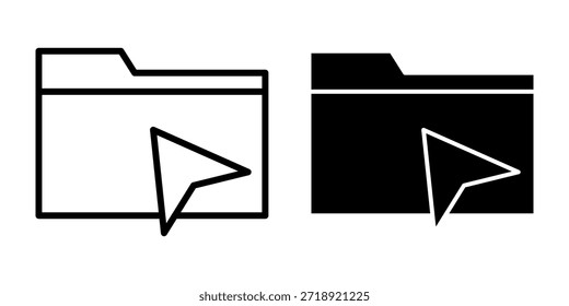 Conjunto de iconos negros que muestra las acciones del Hacer clic del cursor en las carpetas para la navegación interactiva, la selección de archivos y las operaciones del sistema.