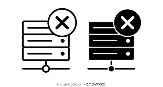 A black icon set showing delete indicators on server objects for removal operations and digital housekeeping.