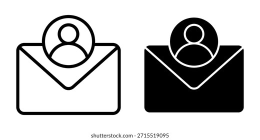 Un conjunto de iconos negros que muestra sobres de correo electrónico con símbolos de usuario ideales para mensajes de Cuenta, listas de contactos e interfaces de comunicación.