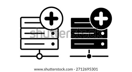 A black icon set showing server units with add symbols for system growth, data expansion, and digital workflow needs.