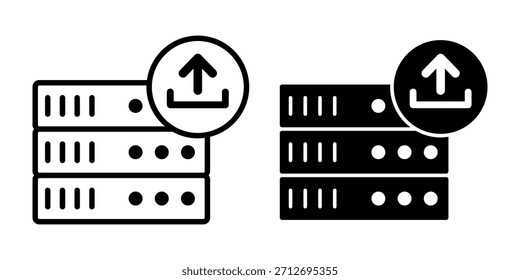 Un conjunto de iconos negros que muestra las funciones del Cargar dentro de los entornos de servidor para el Envío de datos y las operaciones de la plataforma.