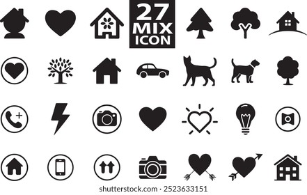Black Icon Set Silhouette Vector Design Editable on Transparent Background