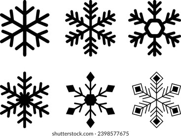 Black icon set of snowflakes