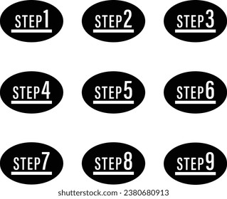 Black icon set from step 1 to step 9