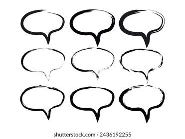 Black icon sheet of empty speech bubbles made with black ink strokes.