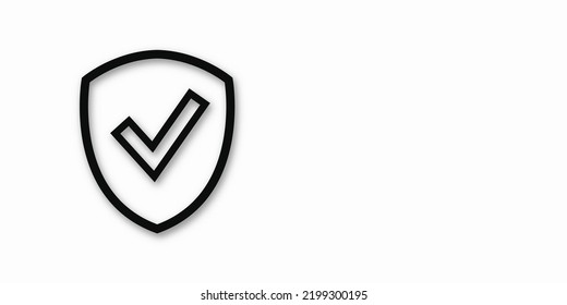 Icono negro de un escudo y marca de verificación. Colocar el texto. Copiar espacio. Concepto de protección y seguridad de la información. Ilustración vectorial.
