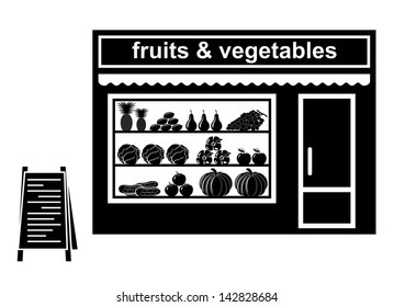 Black icon of shop of fruit. vector