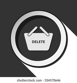 black icon with shopping basket delete and white stylized shadow